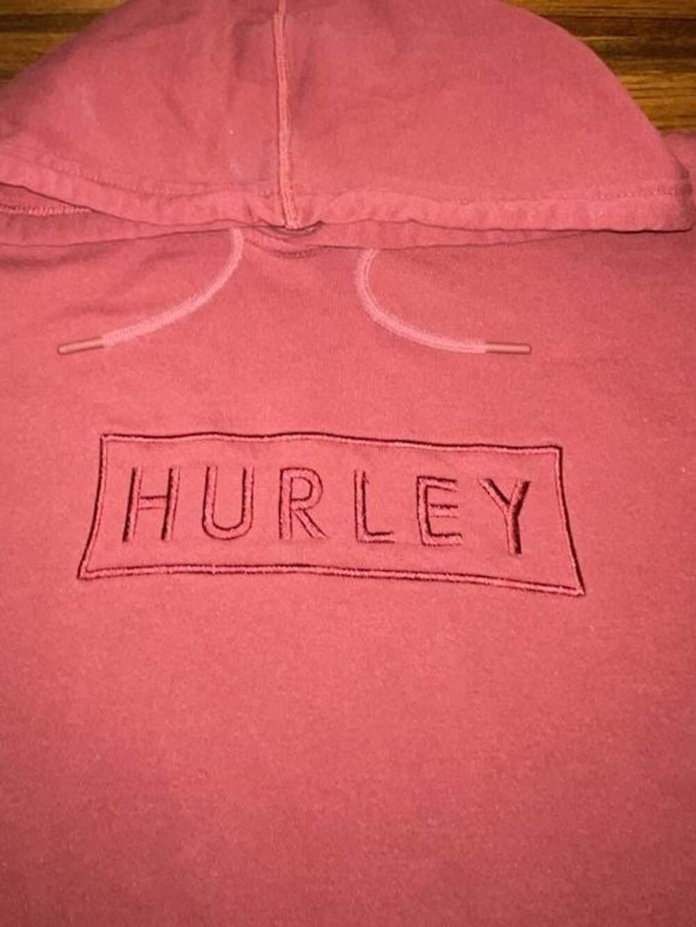 Vintage embroidered Hurley Box Logo Hoodie Size L Red Pullover Sweatshirt